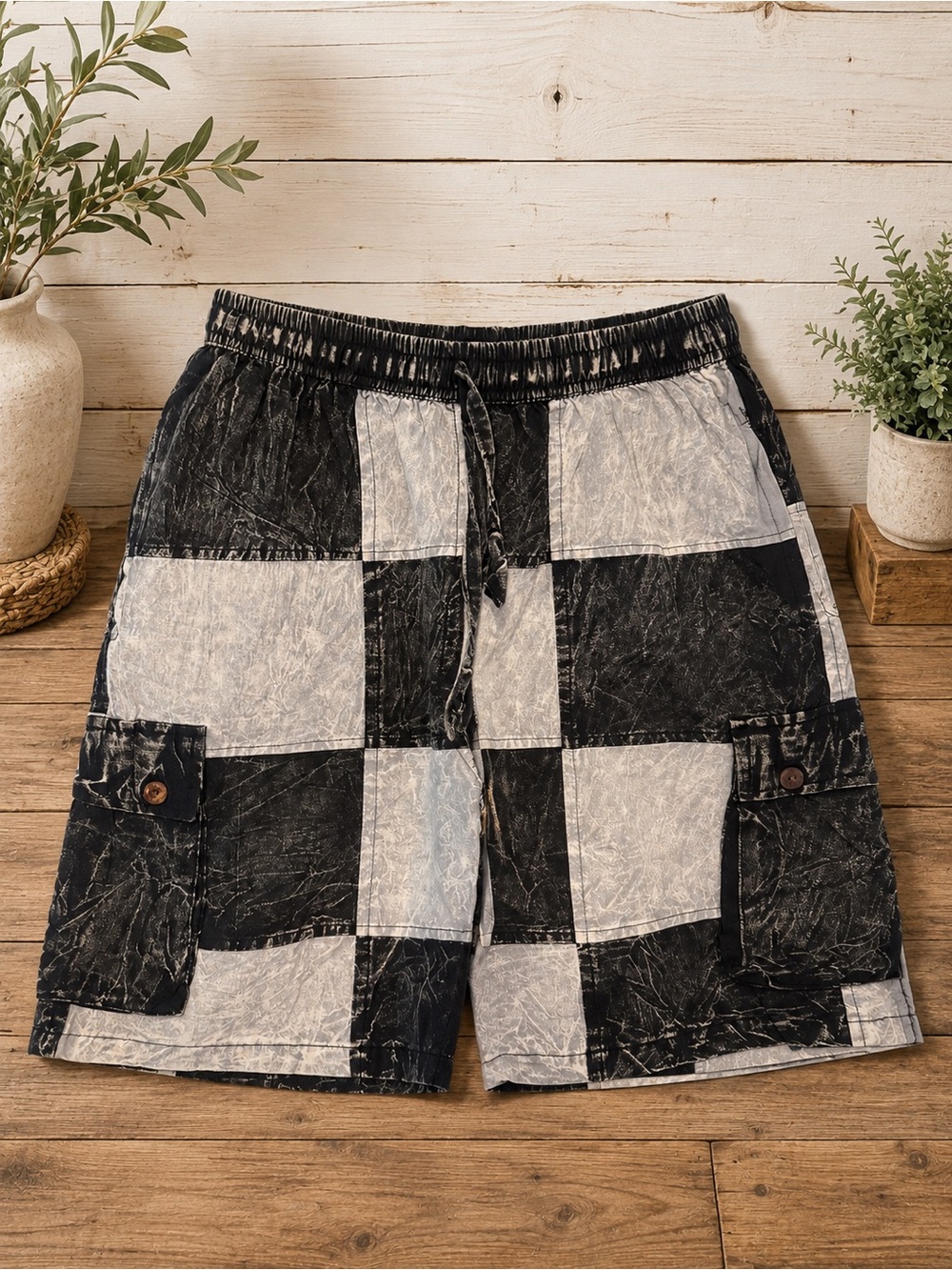 Rising International Black & White Check Cargo Shorts
